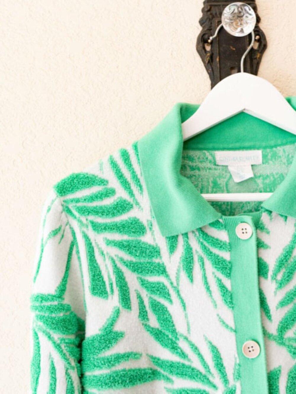 Cynthia Rowley Palm Leaf Cardigan Green White Tropical Sweater Medium - Picture 3 of 12